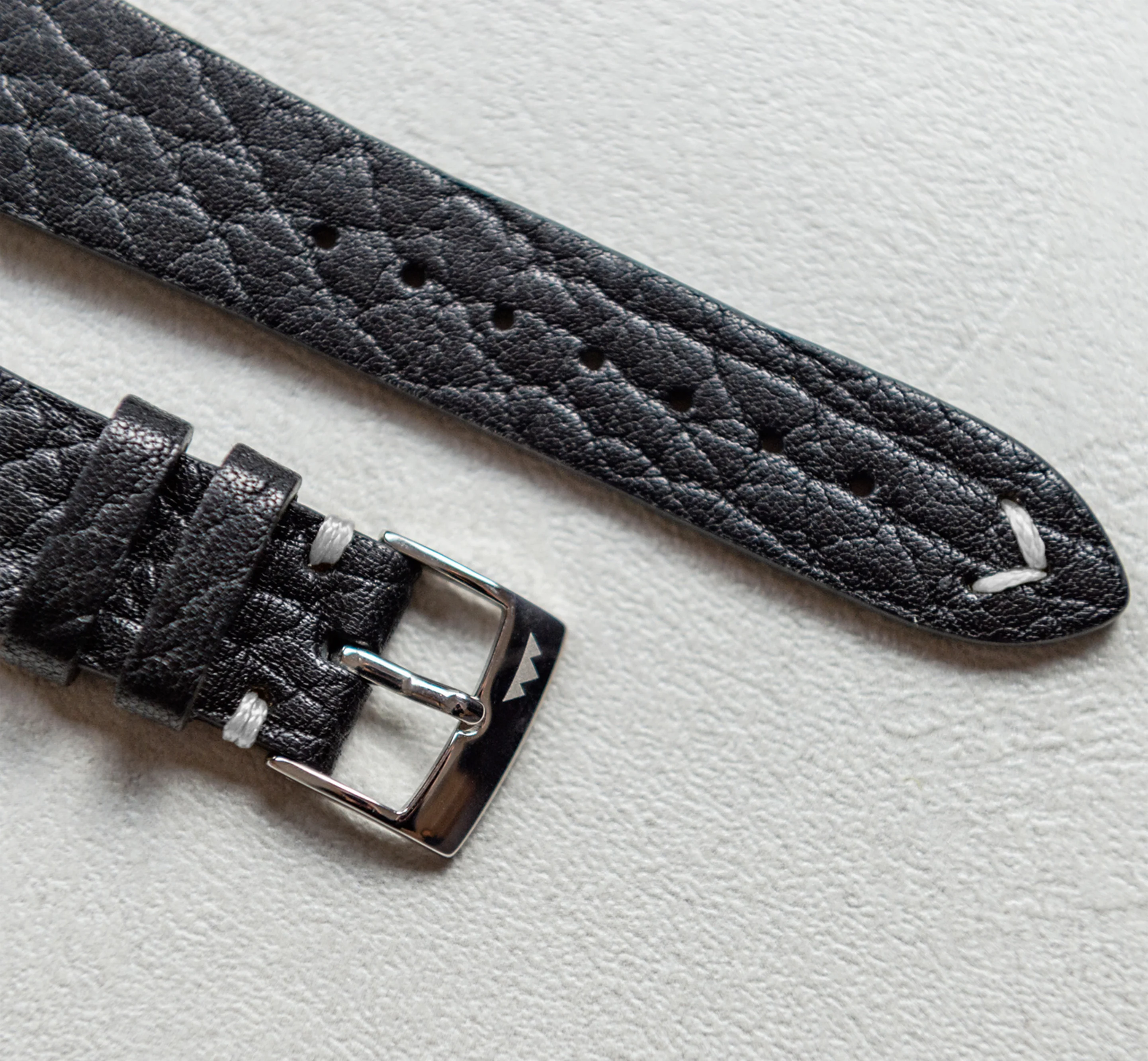 Black Vintage leather & white stitching - Buckle 16 mm - Image 3