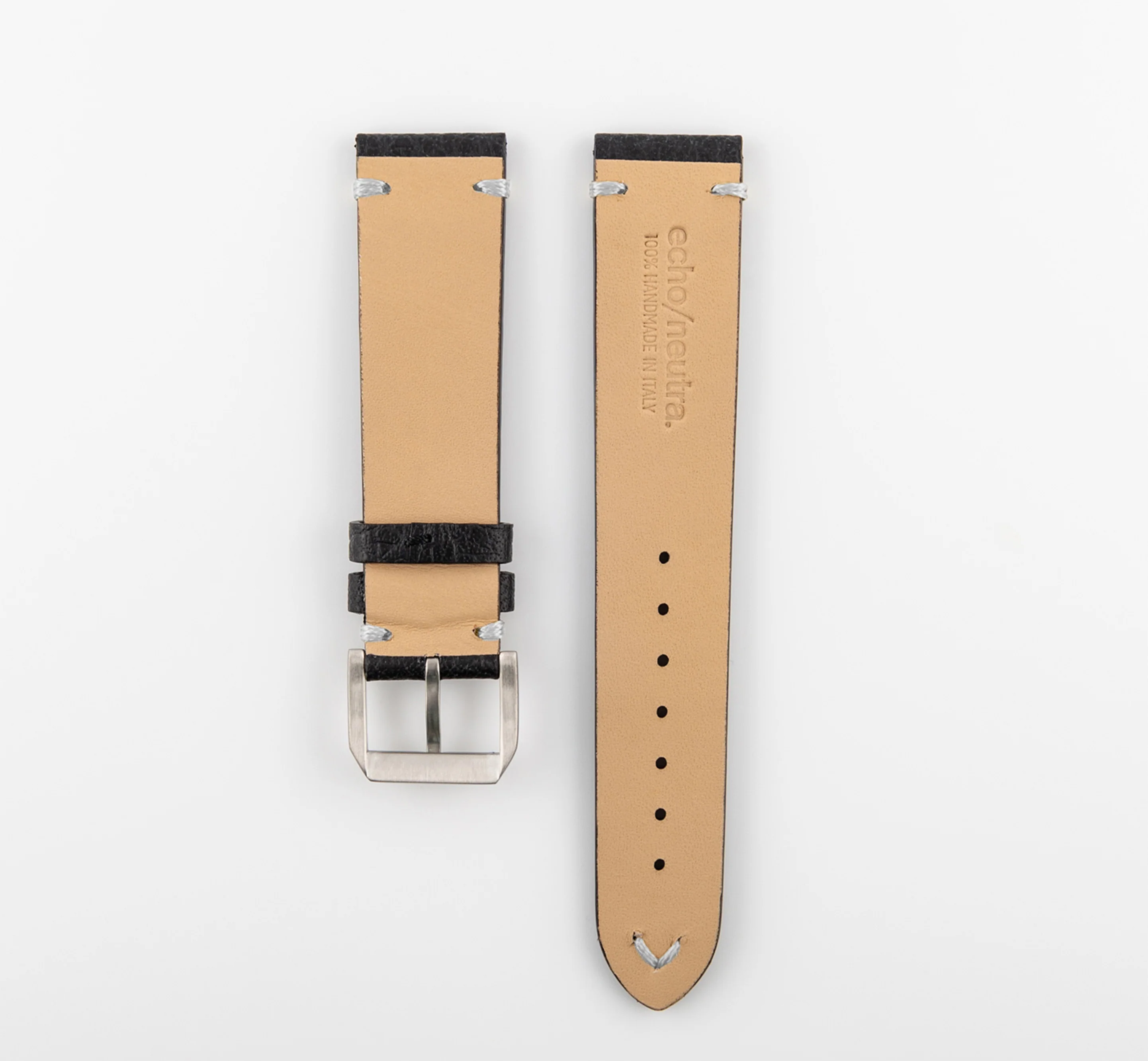 Black Vintage leather & white stitching - Buckle 16 mm - Image 5